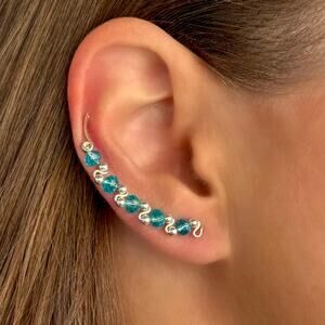 Statement Crystal Ear Climbers – Light Blue Long Ear Crawler Earrings